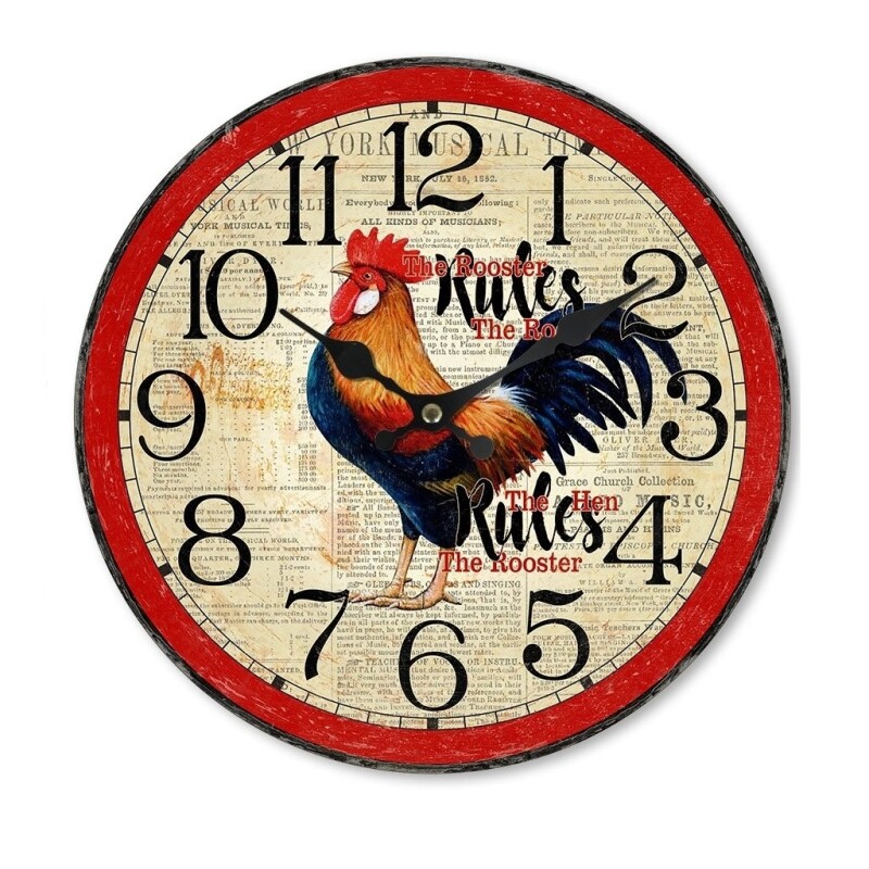 RELOJ DE PARED MDF D28.8X3.5CM GALLO BORDE ROJO RELOJ DE PARED MDF D28.8X3.5CM GALLO BORDE ROJO