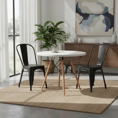 Juego de comedor Con Mesa Circular de 80cm + 2 Sillas Tolix Blanco