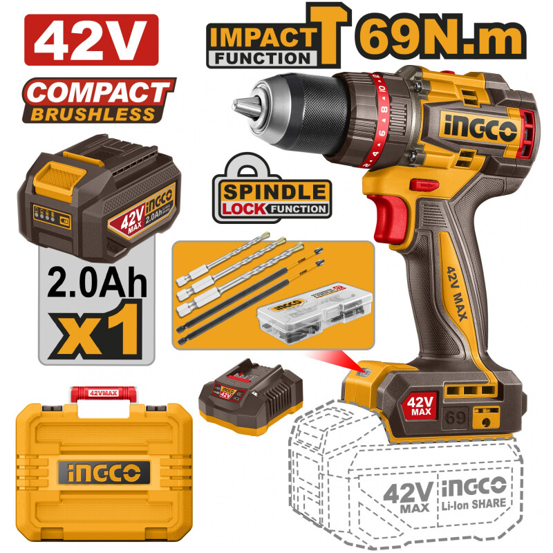 TALADRO ATORN. C/PERCUTOR A BATERIA 42V 69NM BRUSHLESS C/ BATERIA + CARGADOR + V TALADRO ATORN. C/PERCUTOR A BATERIA 42V 69NM BRUSHLESS C/ BATERIA + CARGADOR + V