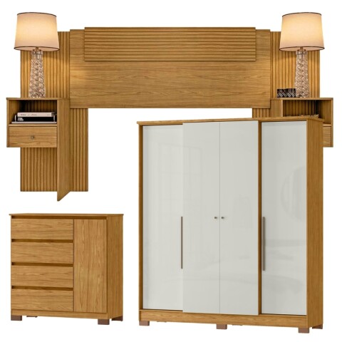 Juego Dormitorio Monaco Ropero 6 Puertas Comoda 4 Cajones 1 Puerta Respaldo Mesas De Luz - Marrocos Off White Juego Dormitorio Monaco Ropero 6 Puertas Comoda 4 Cajones 1 Puerta Respaldo Mesas De Luz - Marrocos Off White