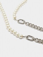 Collar Conversible De Eslabones Y Perlas plateado