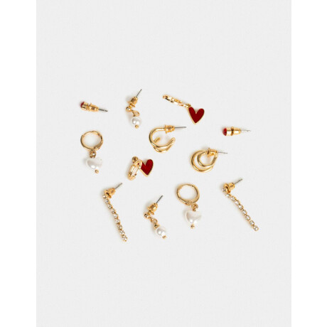 Set De Aros Con Corazón Dorado