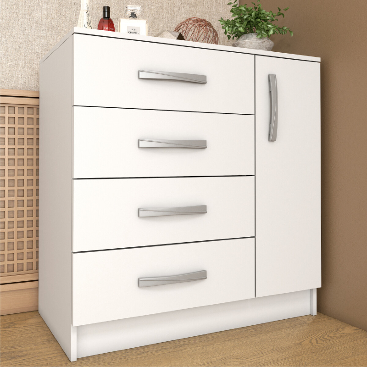 Comoda Cajonera para Dormitorio de 4 Cajones 1 Puerta - FE - Blanco 