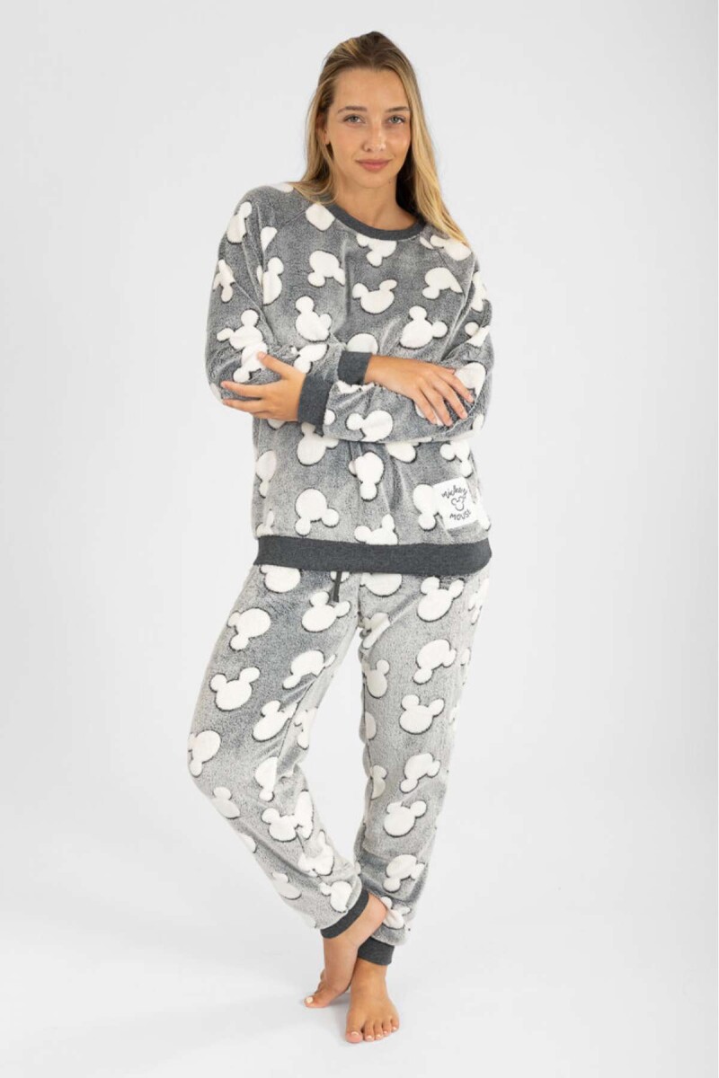 Pijama coral fleece mickey - Gris melange 