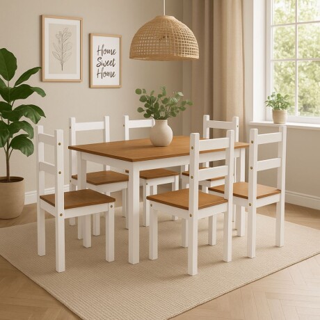 Juego de comedor 6 sillas Linea Naturale Blanco/Roble