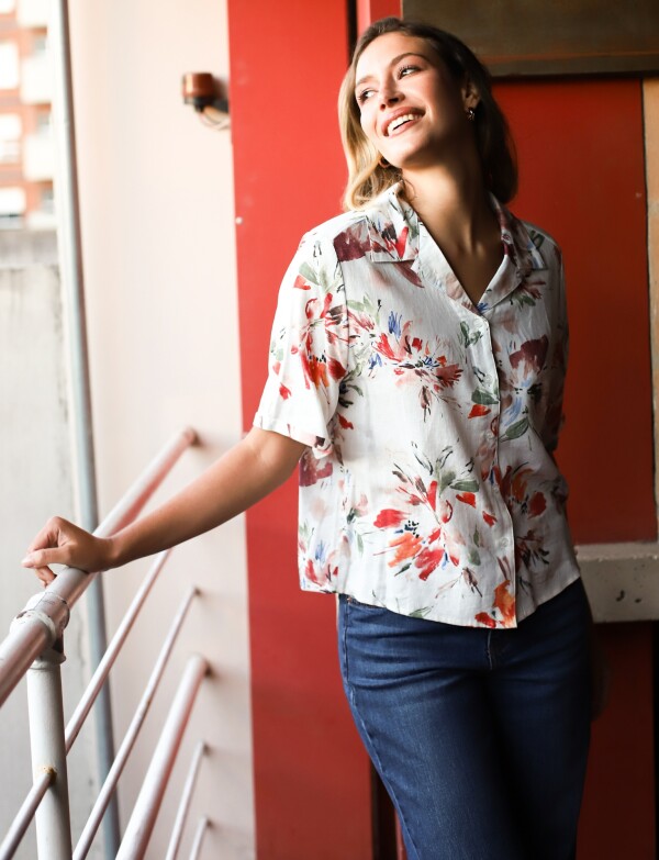 Camisa Lino Flores CRUDO/MULTI