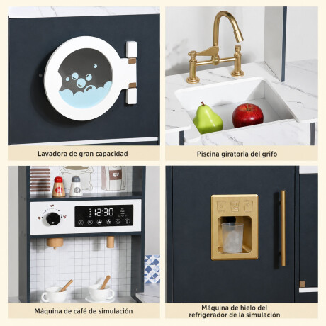 Cocina Infantil De Madera Premium Con Accesorios Azul Oscuro