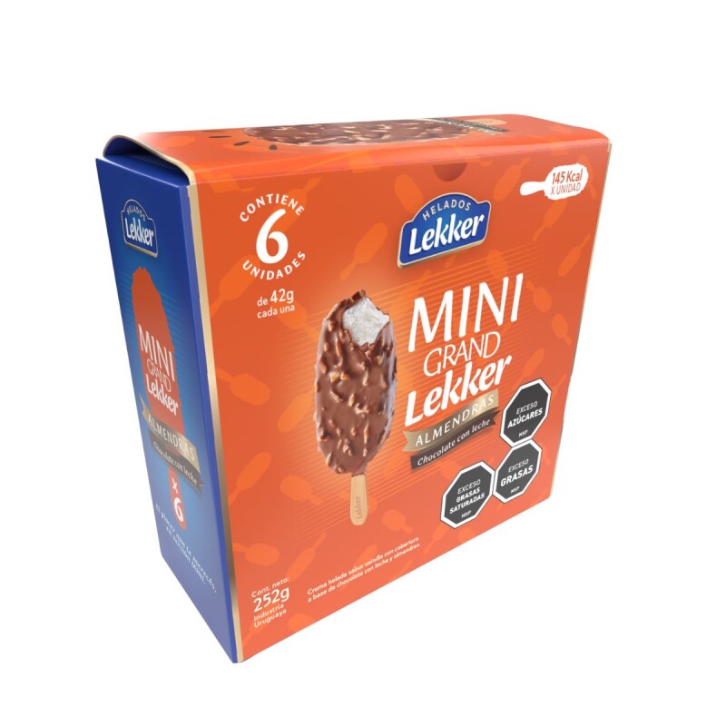 PACK x6 P. MINI GRAND LEKKER CREMA COB. CHOC. C/LECHE Y ALMENDRAS Pack X6 P. Mini Grand Lekker Crema Cob. Choc. C/leche Y Almendras