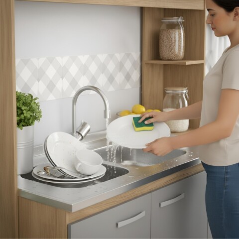 Kit de cocina compacta 4 puertas 1 cajón Patas Ajustables 141 x 50 x 185 cm - Carvale / Cinza Kit de cocina compacta 4 puertas 1 cajón Patas Ajustables 141 x 50 x 185 cm - Carvale / Cinza