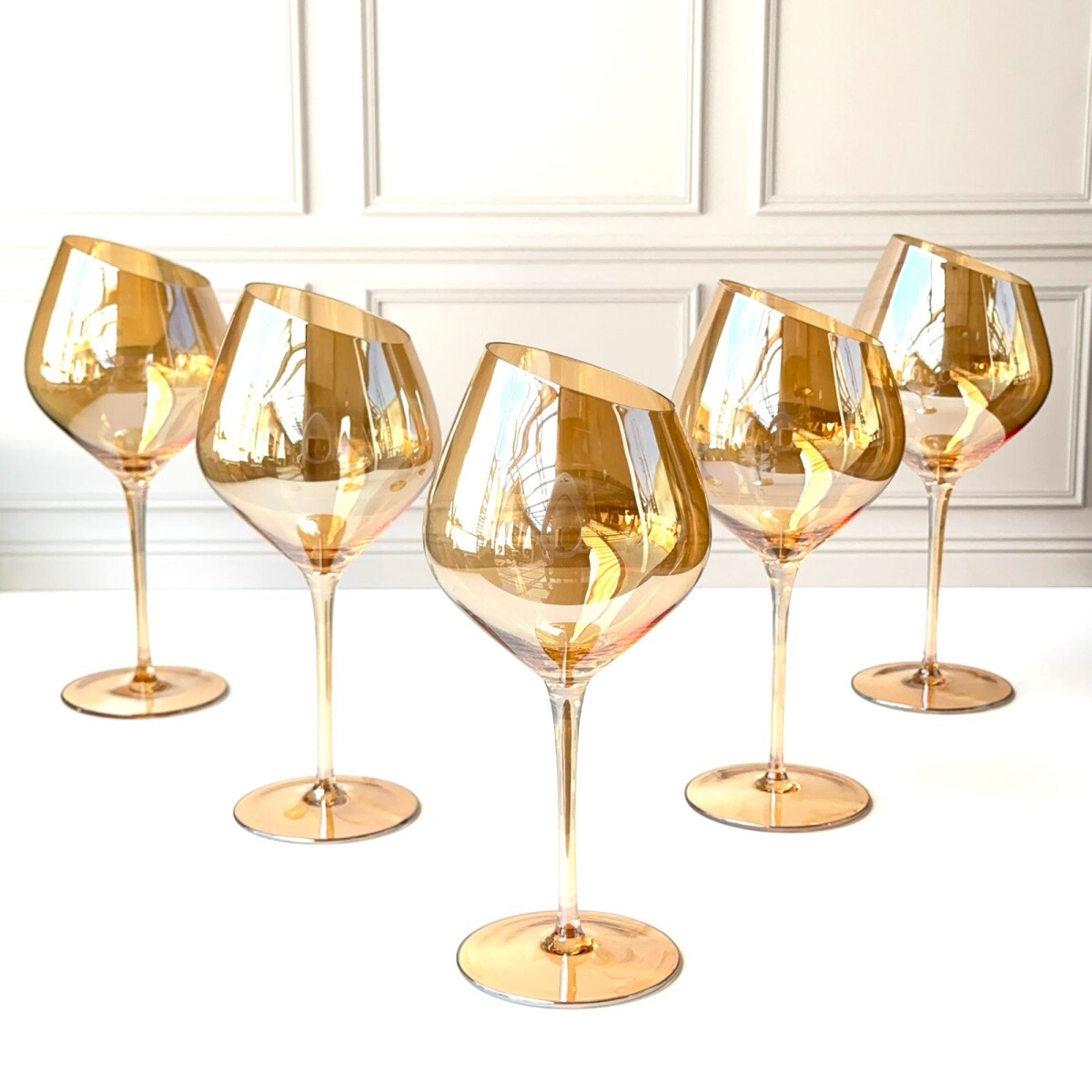 Juego De 6 Copas Vino Cristal Ambar Sesgado 540ML 