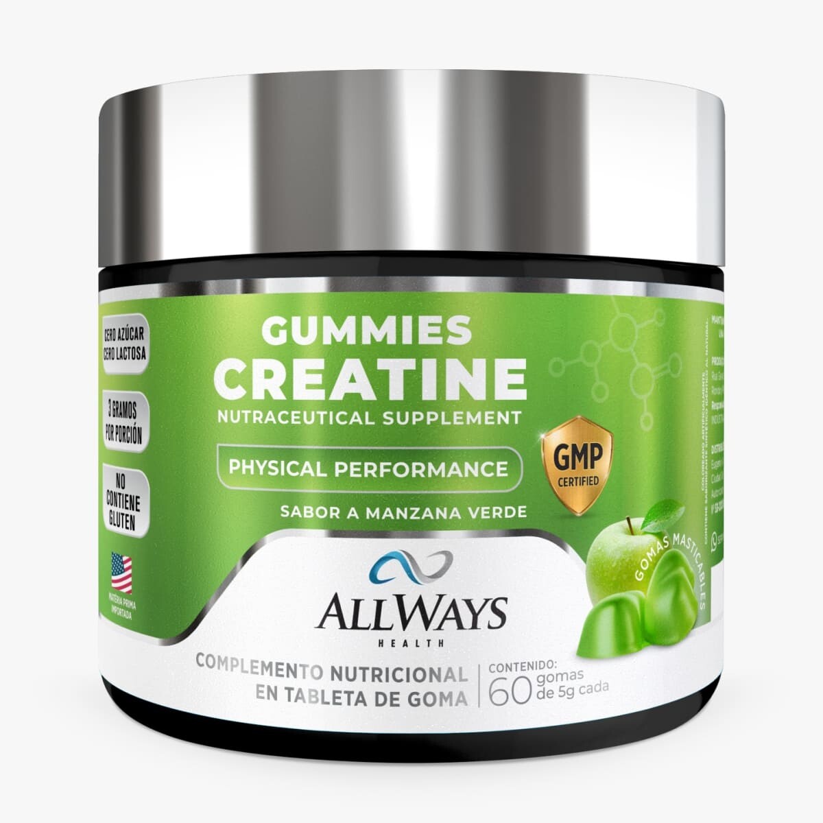 CREATINE GUMMIES SABOR MANZANA X60 GOMAS 