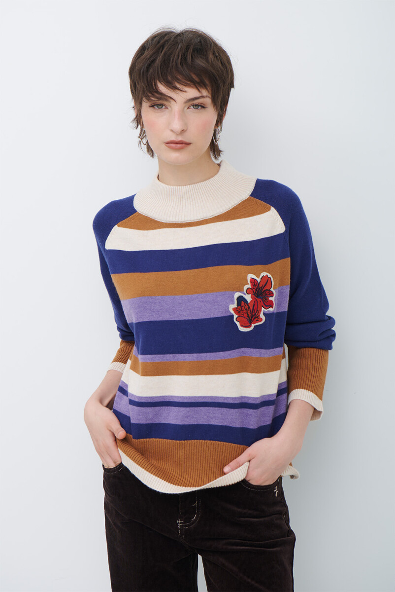 POLERA RAYA FLOR - AZUL 