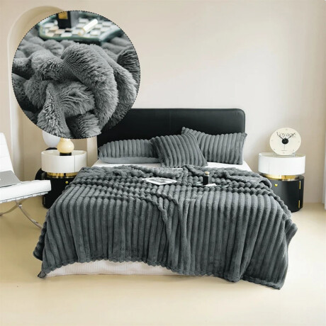 Manta Frazada Polar 2 Plazas Acanalada Suave para Cama Sofá Gris Oscuro