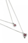 COLGANTE BAÑADO EN PLATA DE LEY CON DOBLE CADENA Y CORAZONES CON CRISTAL ROSA Colgante