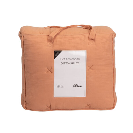 SET ACOLCHADO QUEEN ALGODON NARANJA COTTON GAUZE TERRACOT