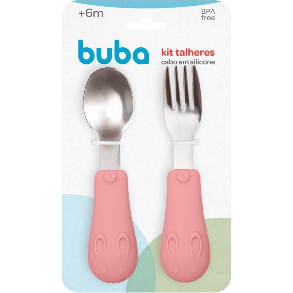 Set cubiertos metal silicona BUBA rosado