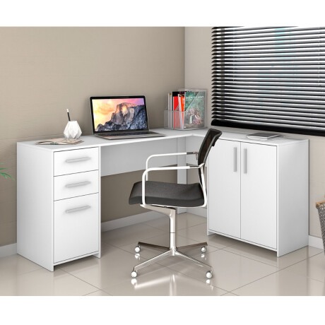 ESCRITORIO ESQUINERO MESA PARA PC LAPTOP COMPUTADORA 2 PUERTAS 2 CAJONES BLANCO