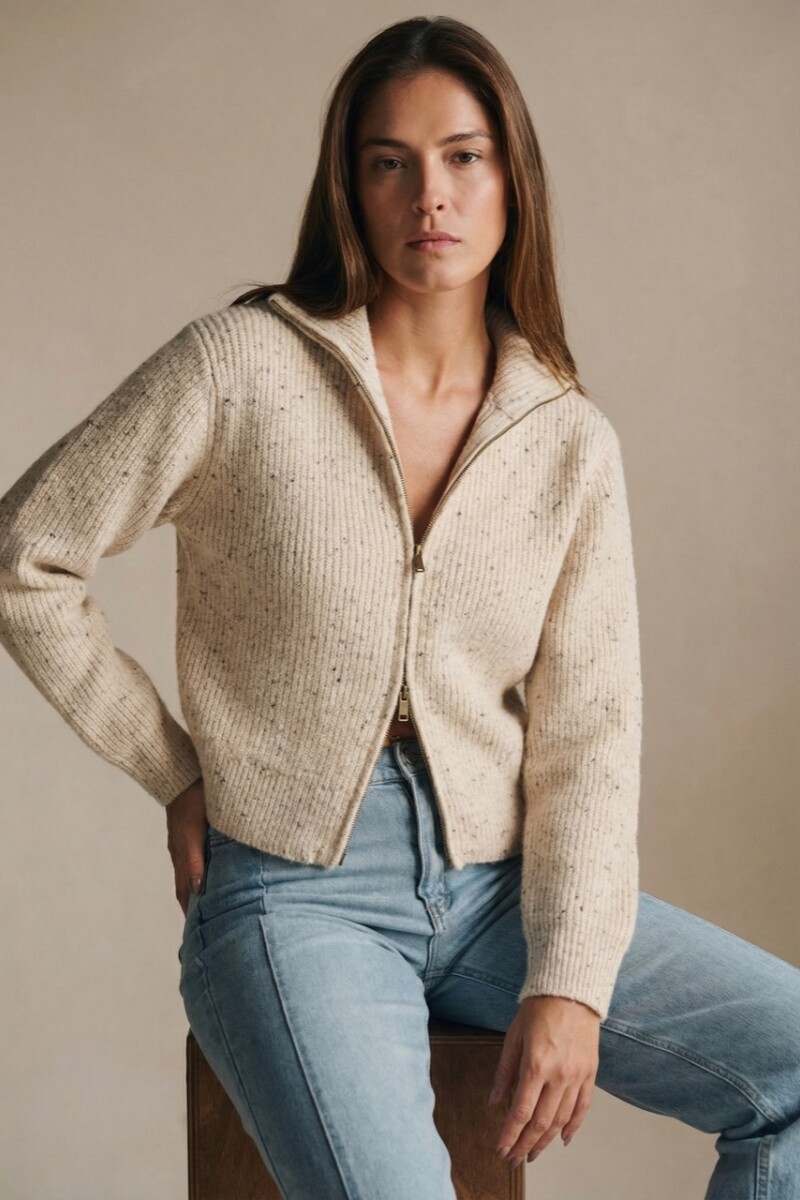 Cardigan Lana Cierre Beige Melange