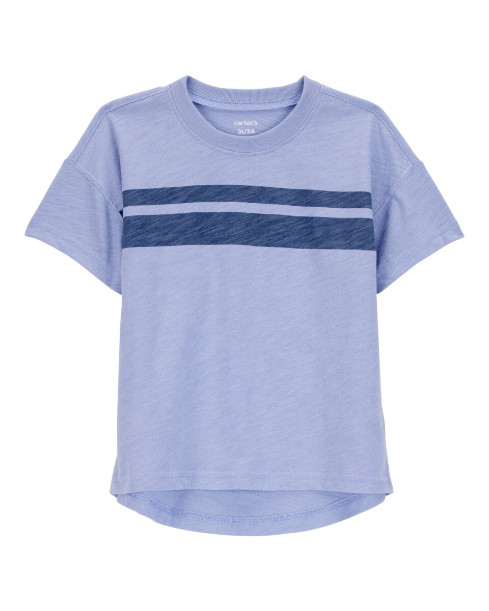 Remera de algodón, manga corta, azul con franjas 