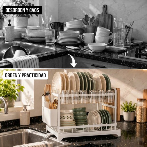 Escurridor Seca Platos Vajilla 2 Niveles Con Bandeja Drenaje Agua Cocina Imback Color Blanco Escurridor Seca Platos Vajilla 2 Niveles Con Bandeja Drenaje Agua Cocina Imback Color Blanco