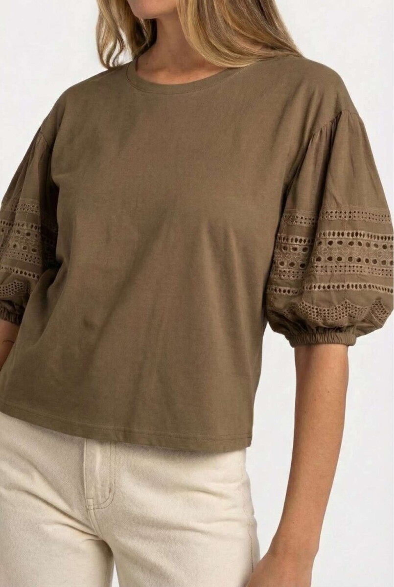 Remera Algodon Combinada - Oliva 