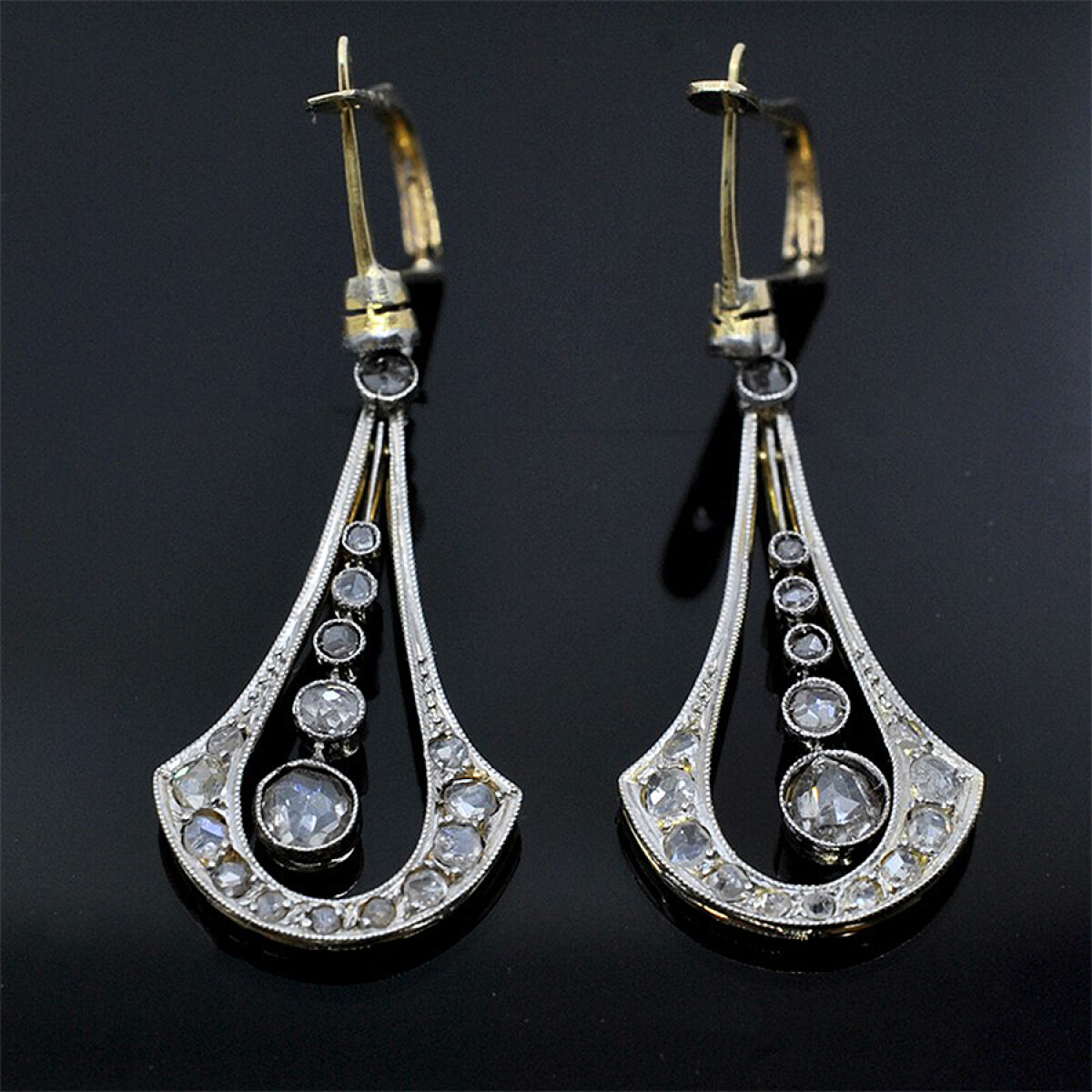 Caravanas Antiguas En Oro 18K, Platino Y Diamantes 