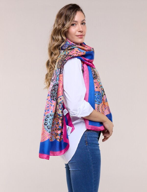 Pashmina De Satén Estampada AZUL/MULTI
