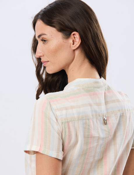 CAMISA RAYADA DE LINO Rosa