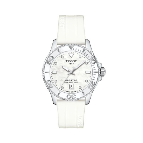 Reloj Tissot Seastar T1202101105100 para dama con correa de acero Blanco