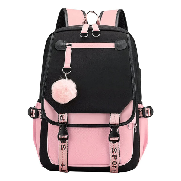 Pack x3 Mochila Kawaii Impermeable Usb Multuso Resistente Variante Color Rosa Negro