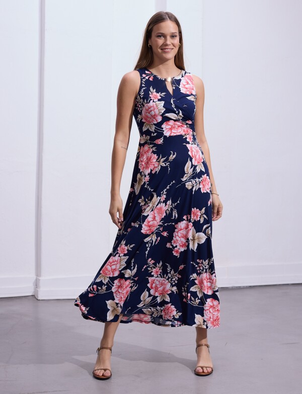 Vestido Maxi Keyhole Metal AZUL/MULTI