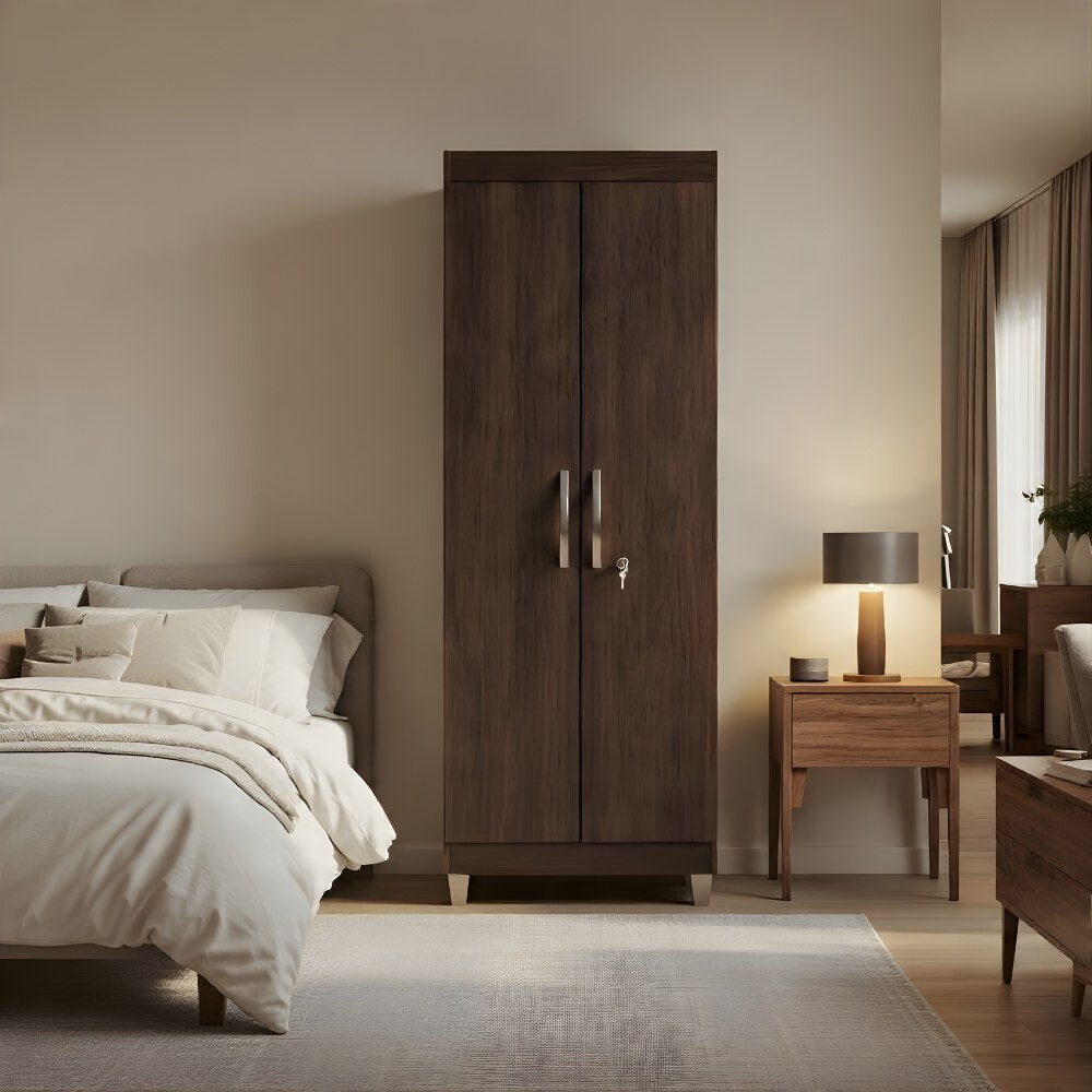 ROPERO 2 PUERTAS GUARDARROPA ARMARIO PLACARD CLOSET MULTIUSO CON LLAVE NOGAL