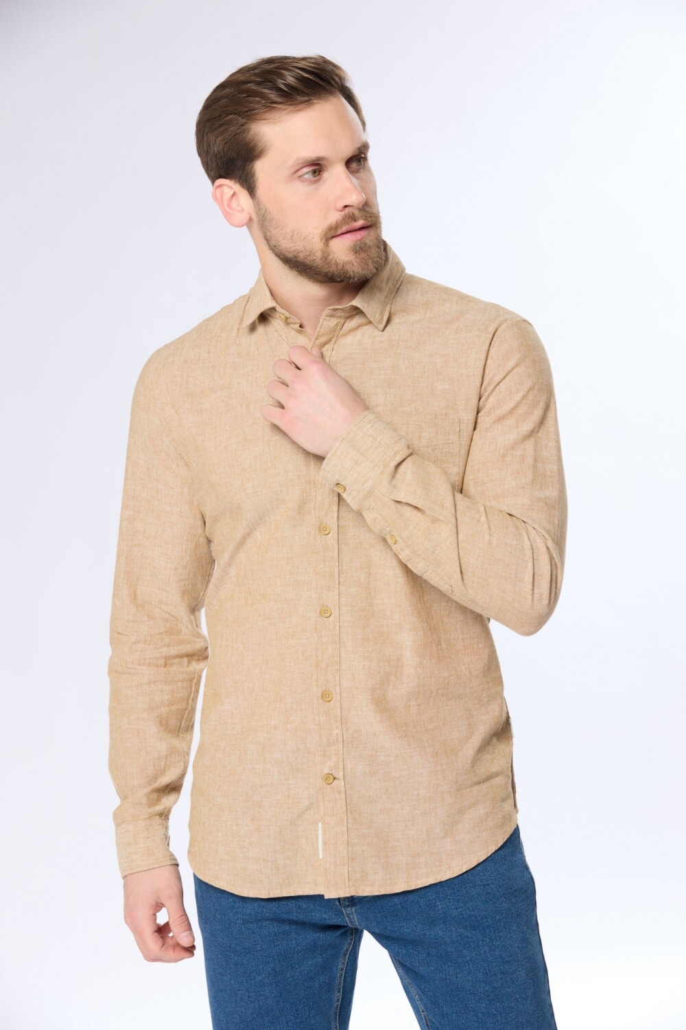 CAMISA DE LINO Camel