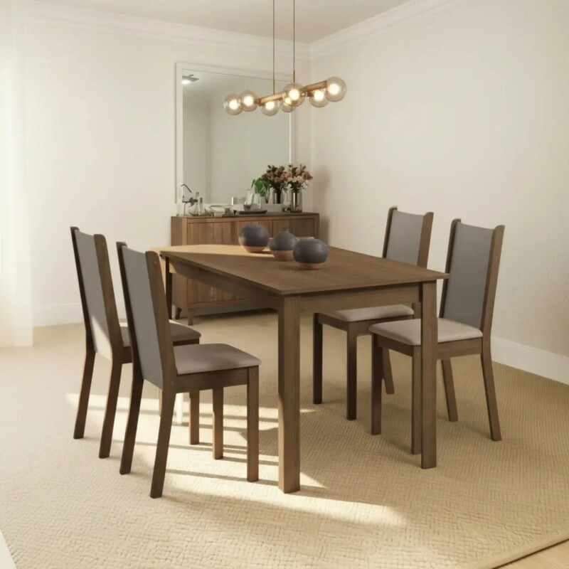 Juego de comedor con mesa de madera y 4 sillas rústicas/sintéticas Juego de comedor con mesa de madera y 4 sillas rústicas/sintéticas