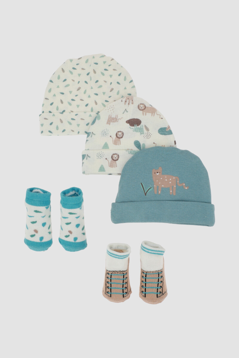 Pack gorros y medias leopardo Nature green
