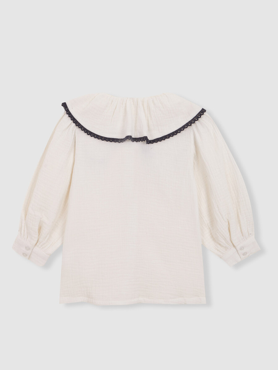 Blusa Cuello Grande Con Vivos En Contras Blanco