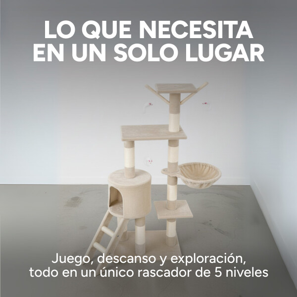 Rascador Torre 5 Niveles En Felpa Y Sisal Para Gato Juego Color Variante Beige