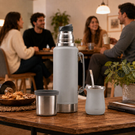 Set Matero Termo 1L Ac. Inox + Mate 160ml Térmico Completo Gris Claro