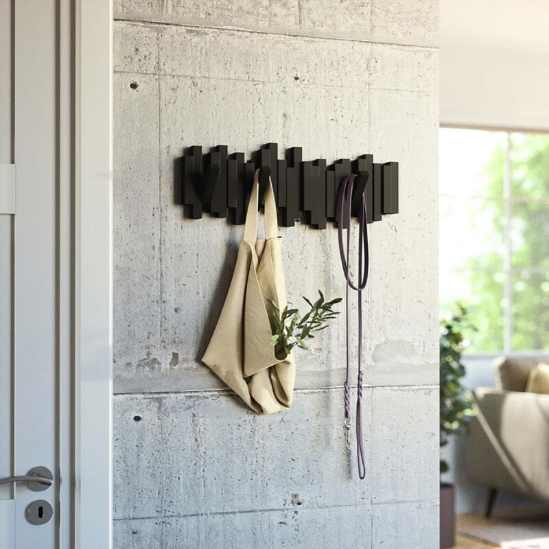 Perchero de pared 5 ganchos Sticks Negro