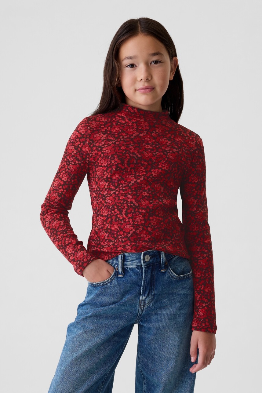 Remera Polera Niña Red Floral Print