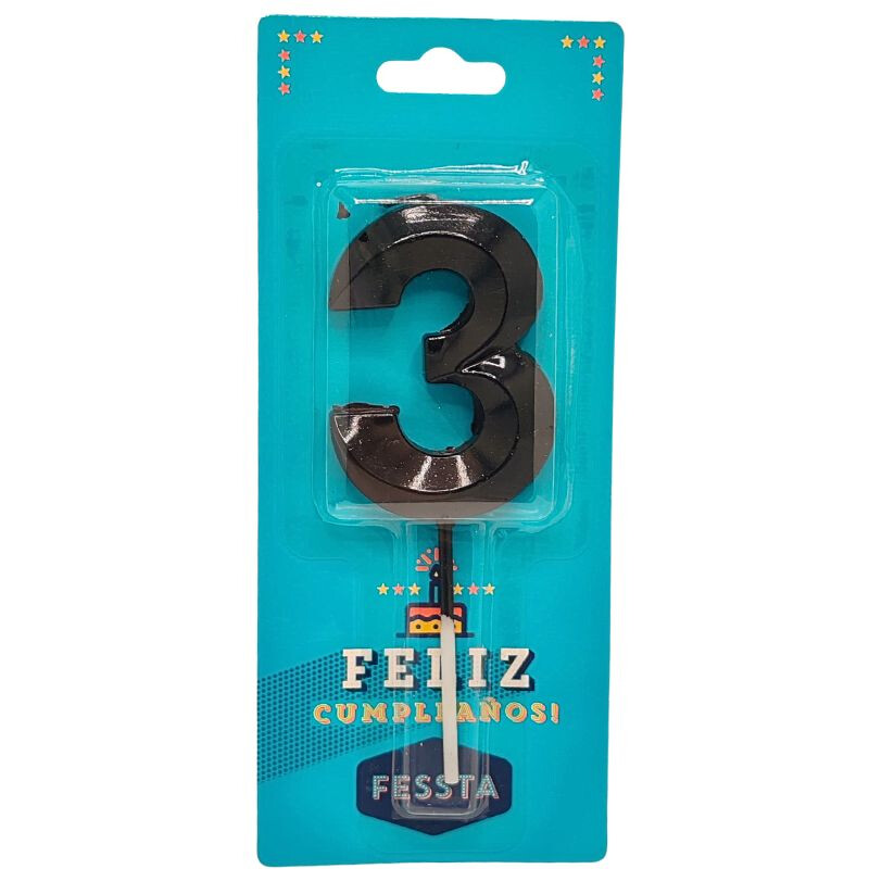 Vela Número 3D Grande Negro TRES