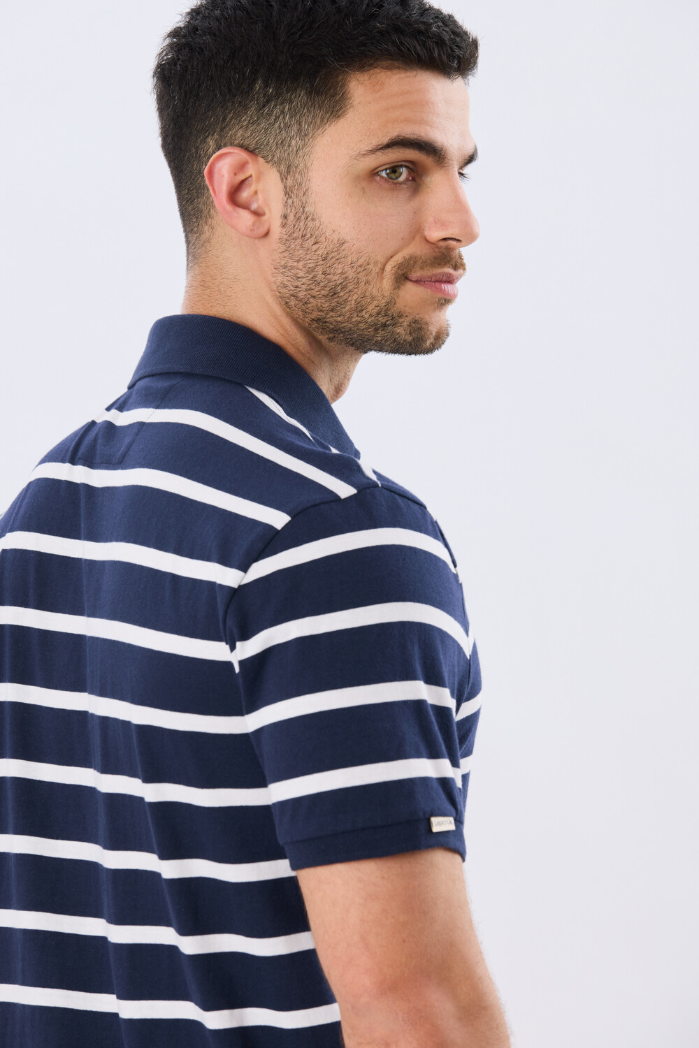 REMERA POLO RAYADA JERSEY Azul Oscuro