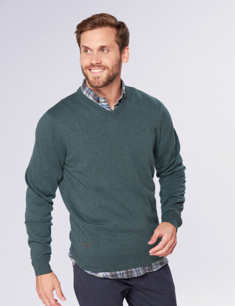 BUZO TEJIDO CUELLO EN V Verde oscuro