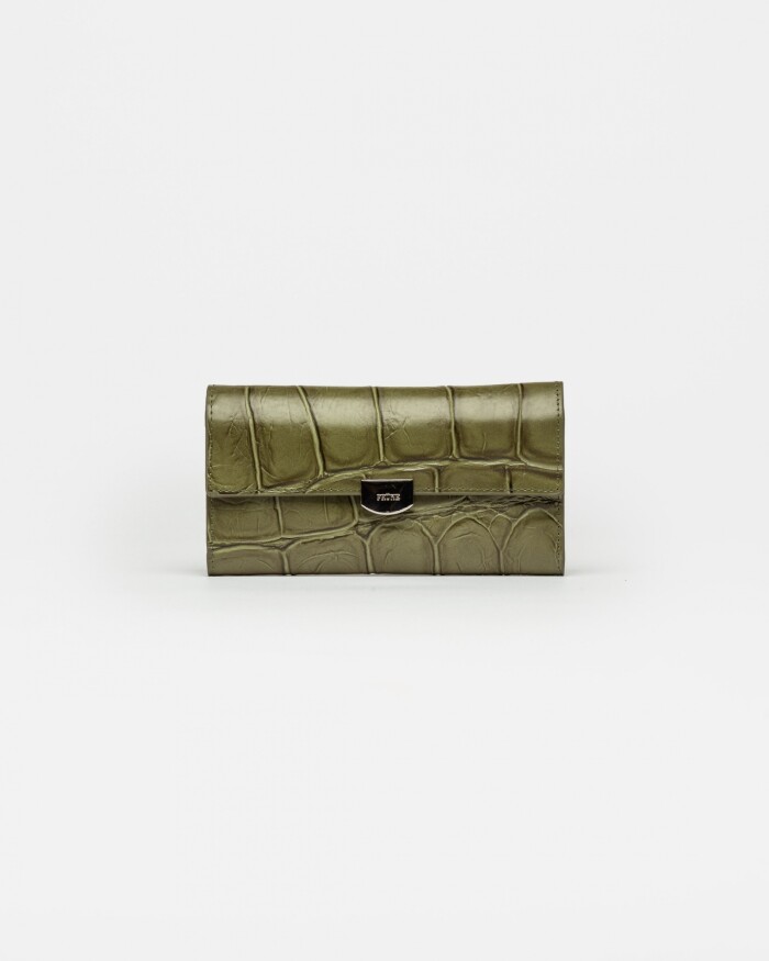 Billetera Dalia en cuero grabado Big Croco Verde