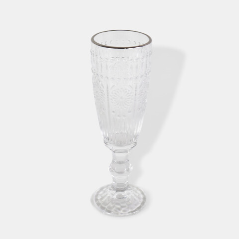 COPA VIDRIO LABRADO CHAMPAGNE 20X7CM BORDE PLATA Unica