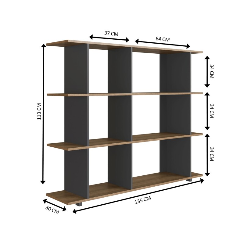 Biblioteca / Estantería con 6 Nichos - Color miel y grafito Biblioteca / Estantería con 6 Nichos - Color miel y grafito