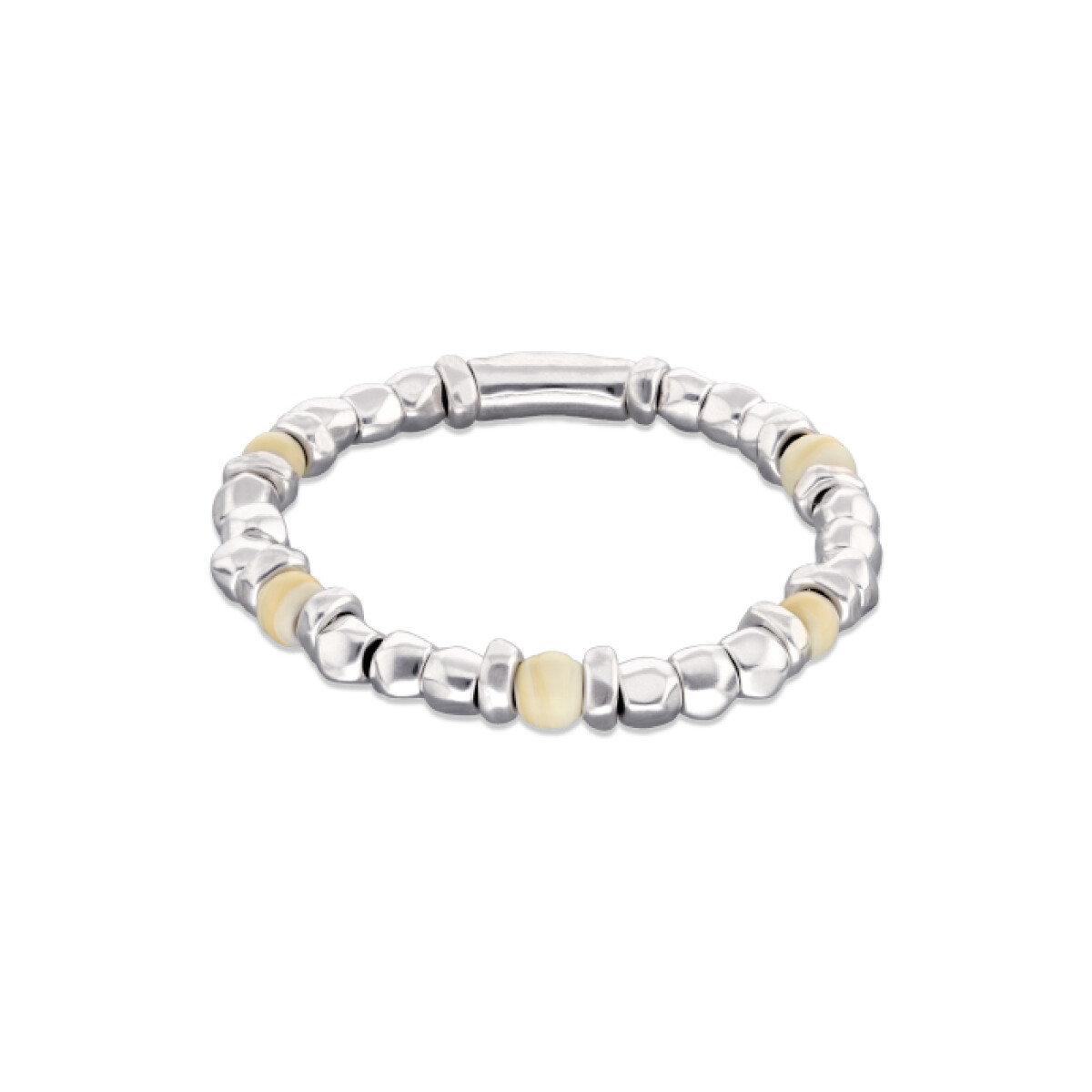 PULSERA DE BOLAS DE ALEACIÓN DE METALES BAÑADOS EN PLATA CON CRISTAL DE MURANO COLOR MARFIL - Pulsera 
