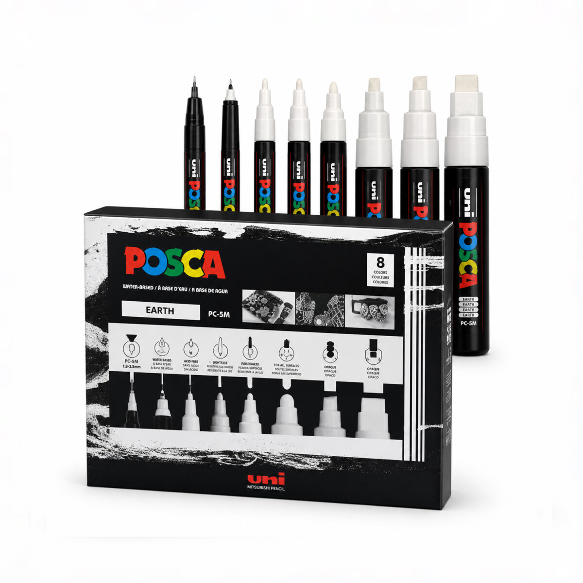 MARCADOR UNI POSCA MIX X8 TRAZOS BLANCOS 