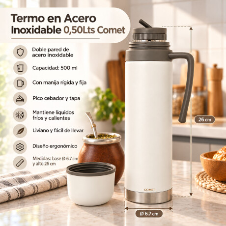 Termo Ac. Inox 0,50Lts Manija Pico Cebador Paris Comet Blanco