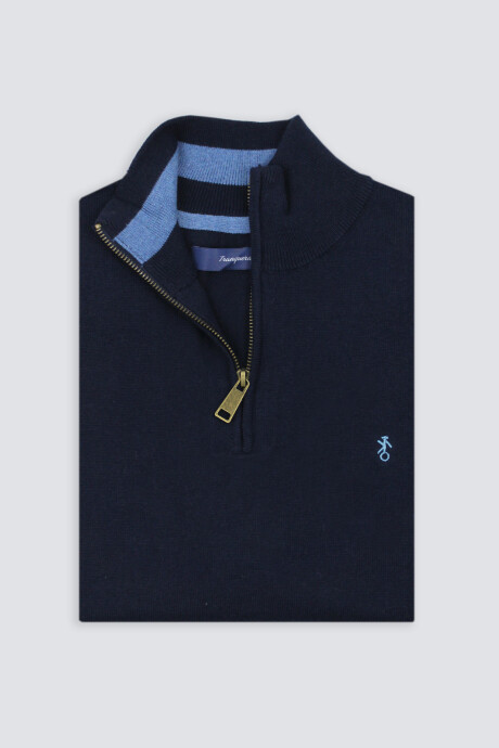 Sweater Medio Cierre con Coderas Azul